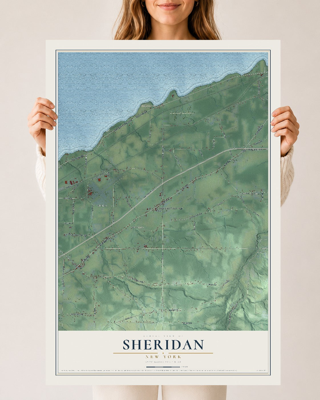 Sheridan, New York map print, 24" x 36" Archival Matte Print mockup