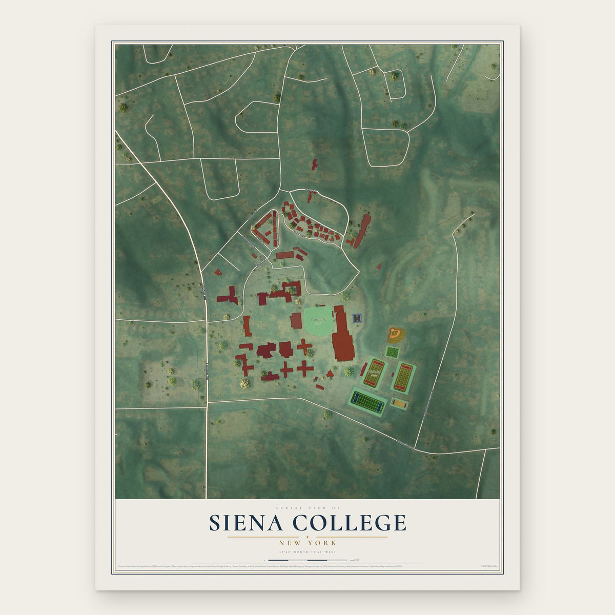 Siena College, New York map print, the full design