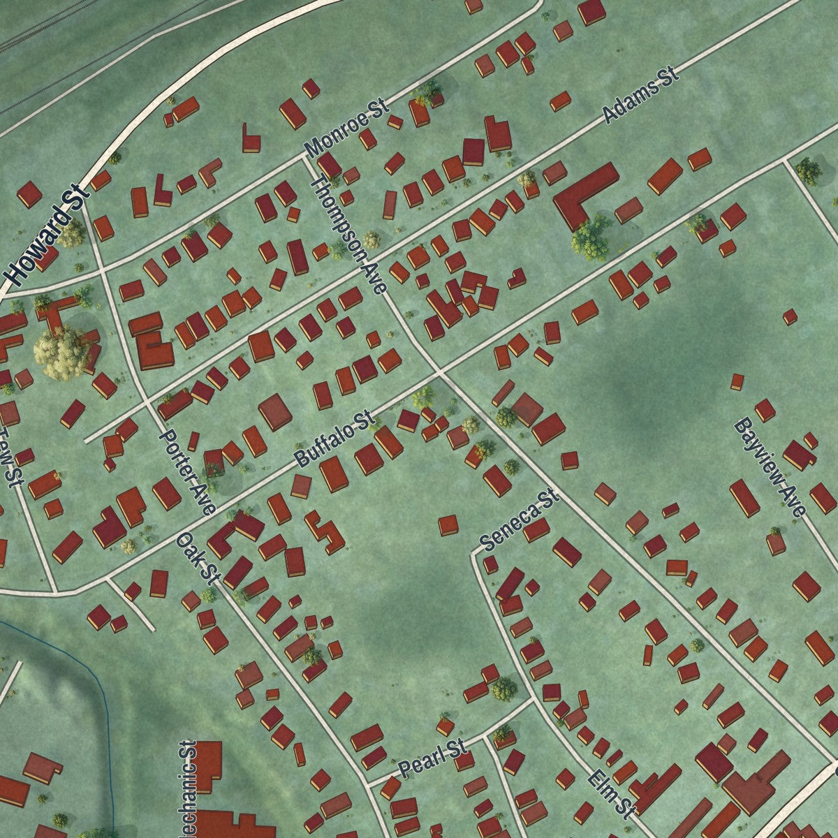Close-up of the map of Silver Creek, New York print showing street and building detail