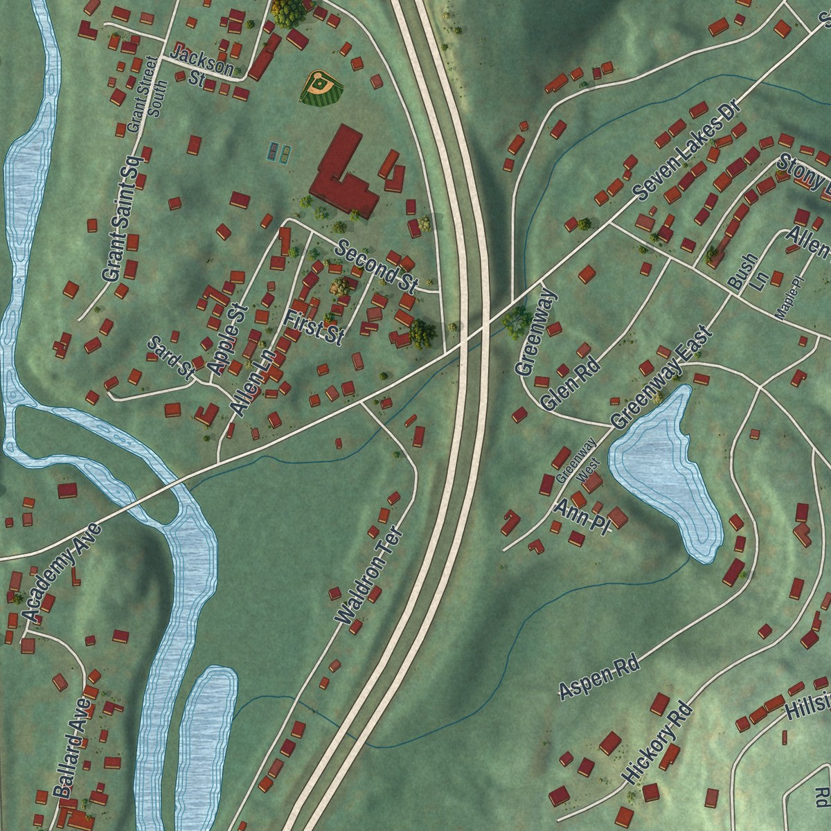 Close-up 1 of the Sloatsburg, New York map artwork