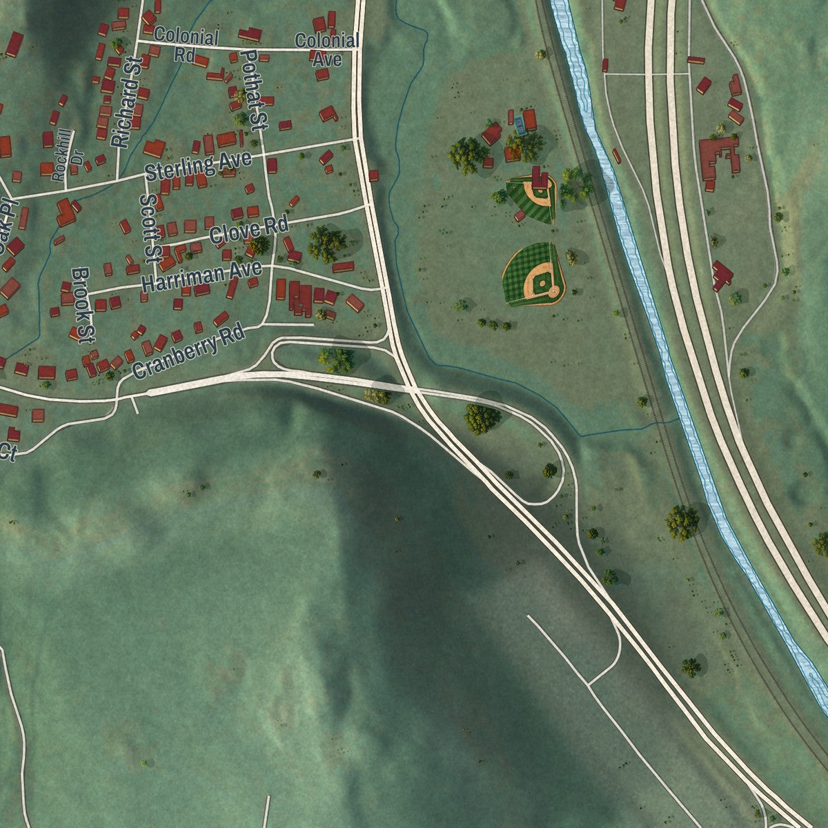 Close-up 2 of the Sloatsburg, New York map artwork