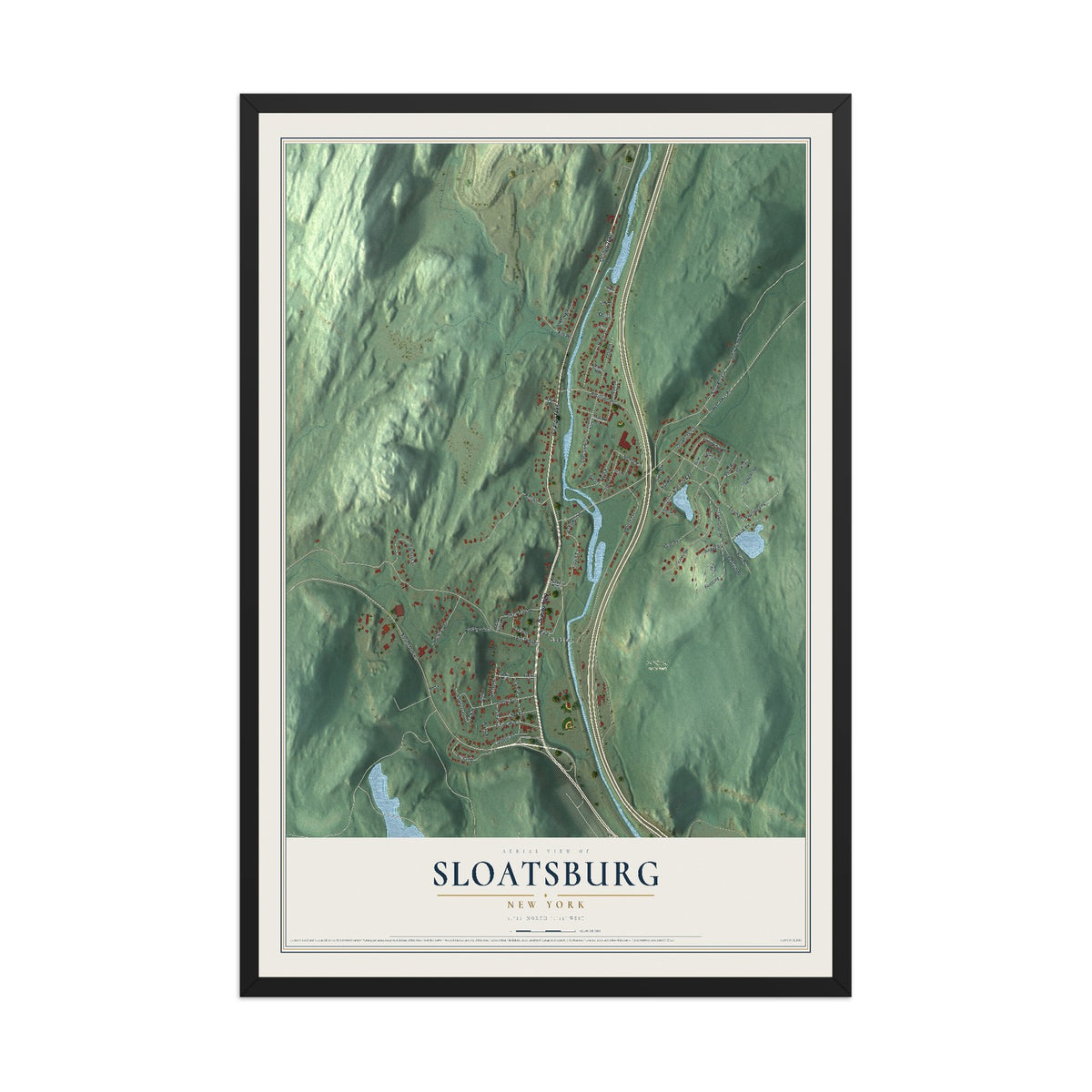 Sloatsburg, New York map print, 12" x 18" W/ Black Ayous Wood Frame mockup