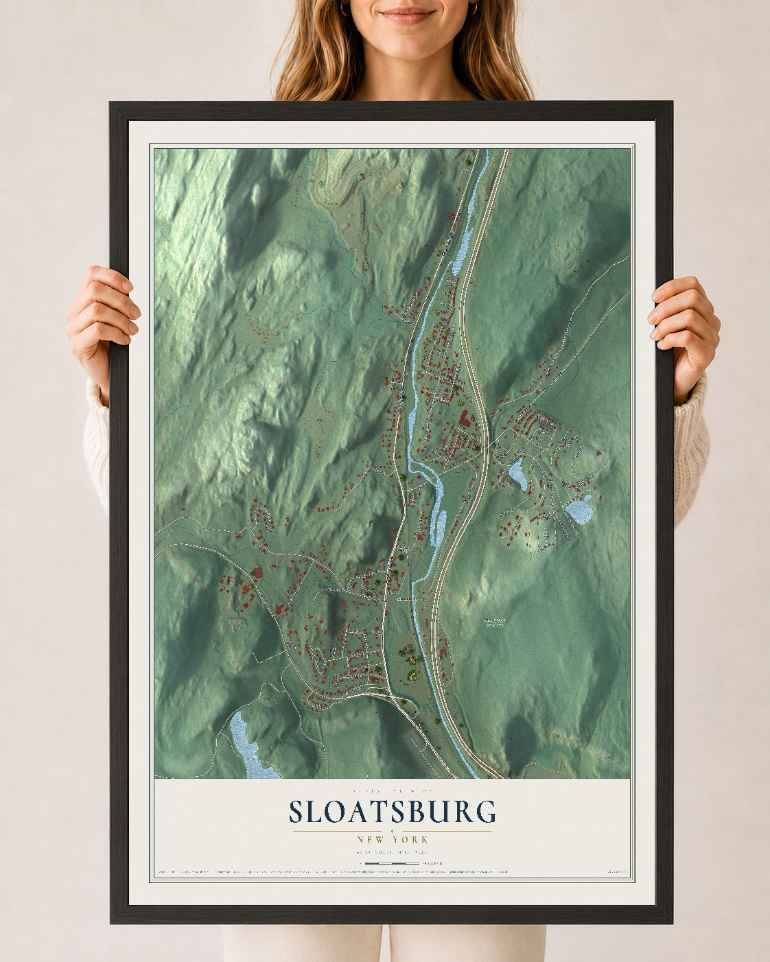 Sloatsburg, New York map print, 24" x 36" W/ Black Ayous Wood Frame mockup