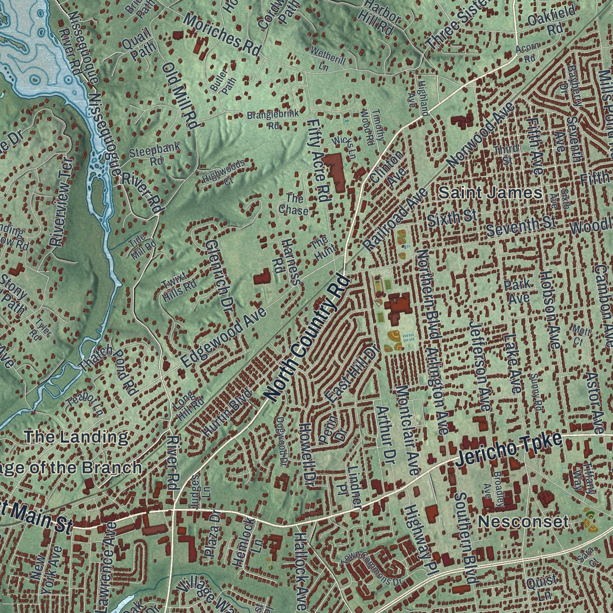 Close-up 1 of the Smithtown, New York map artwork