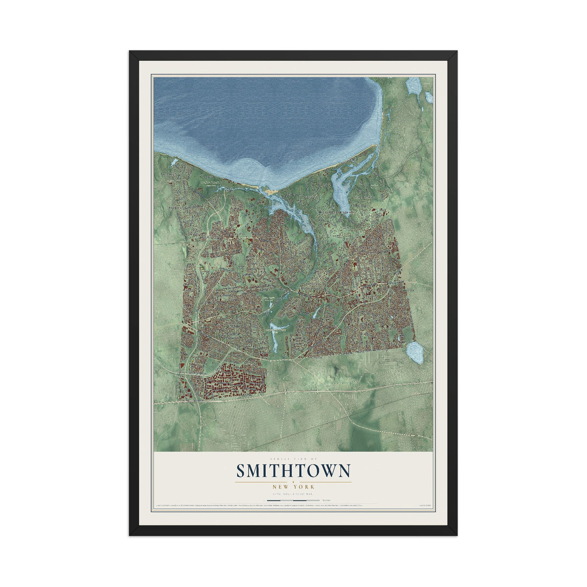 Smithtown, New York map print, 12" x 18" W/ Black Ayous Wood Frame mockup