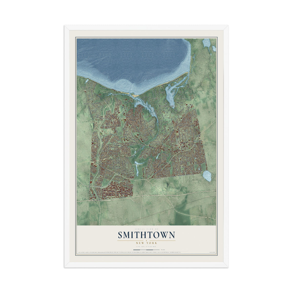 Smithtown, New York map print, 12" x 18" W/ White Ayous Wood Frame mockup