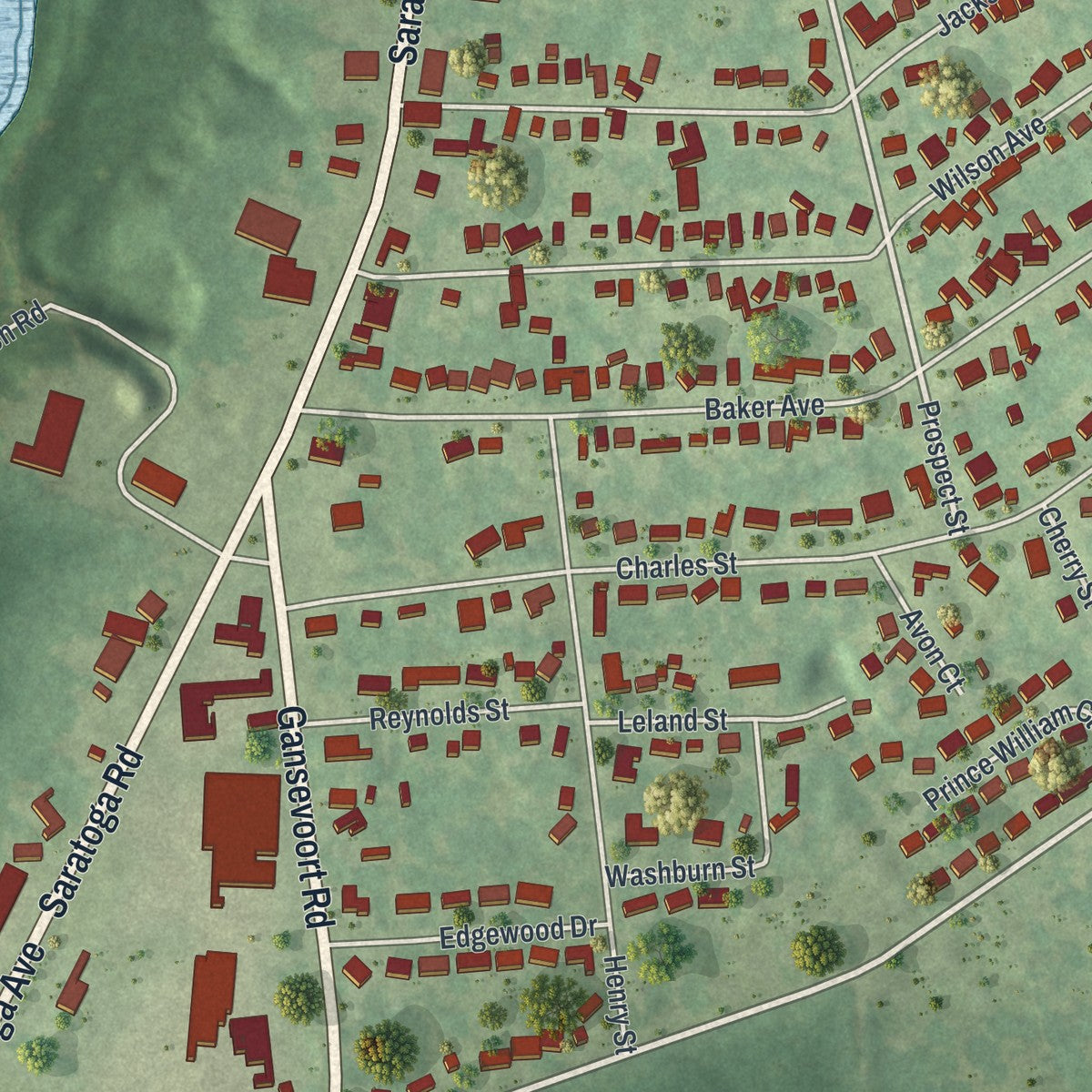 Close-up 2 of the South Glens Falls, New York map artwork