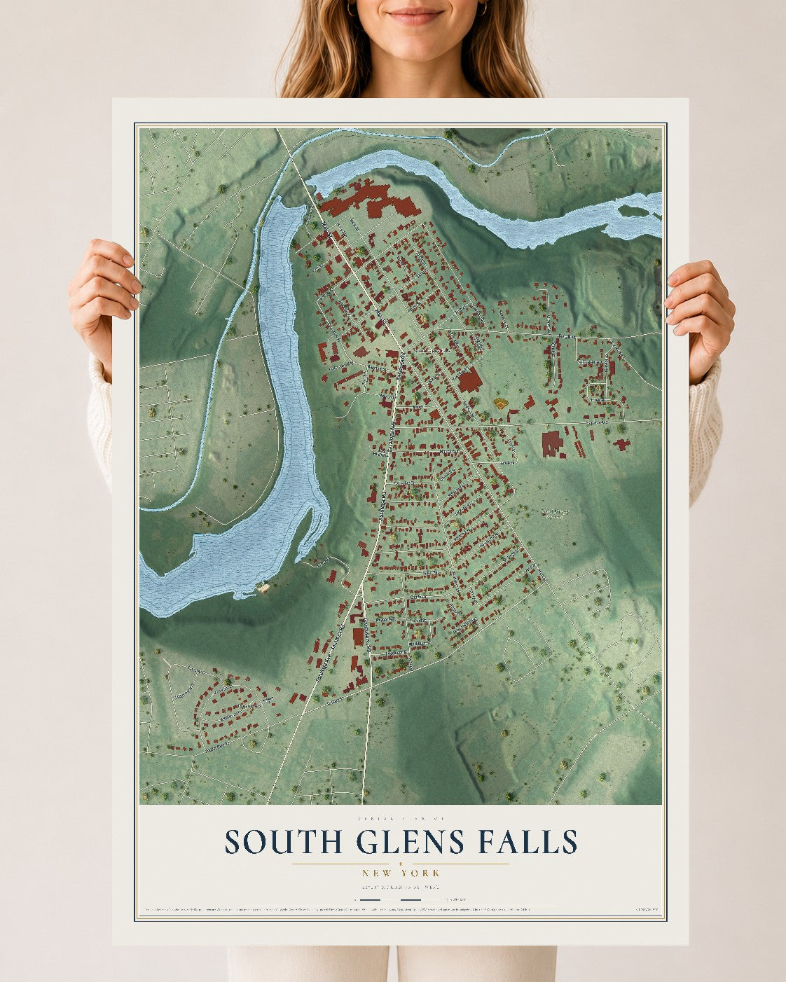 South Glens Falls, New York map print, 24" x 36" Archival Matte Print mockup