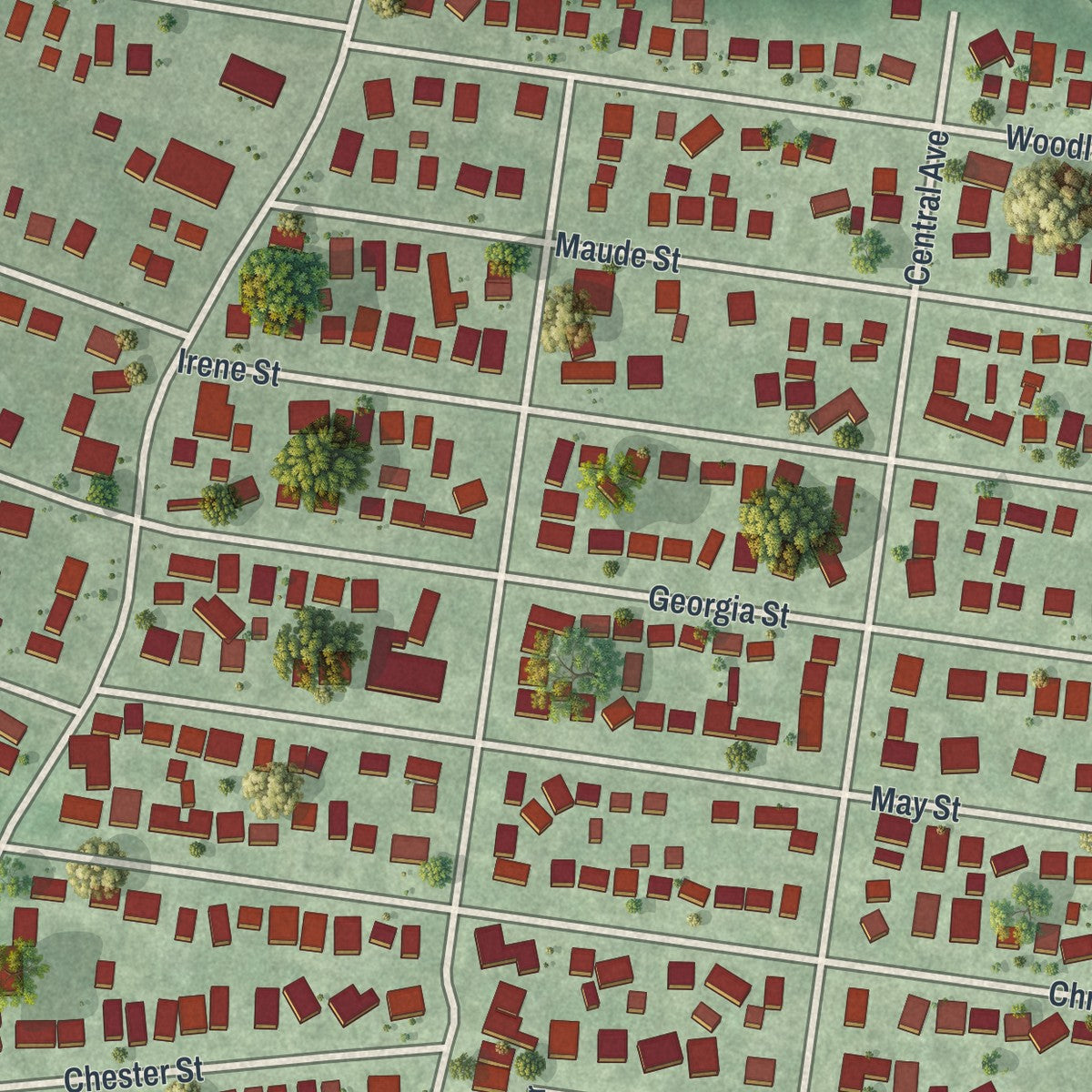 Close-up of the map of South Hempstead, New York print showing street and building detail