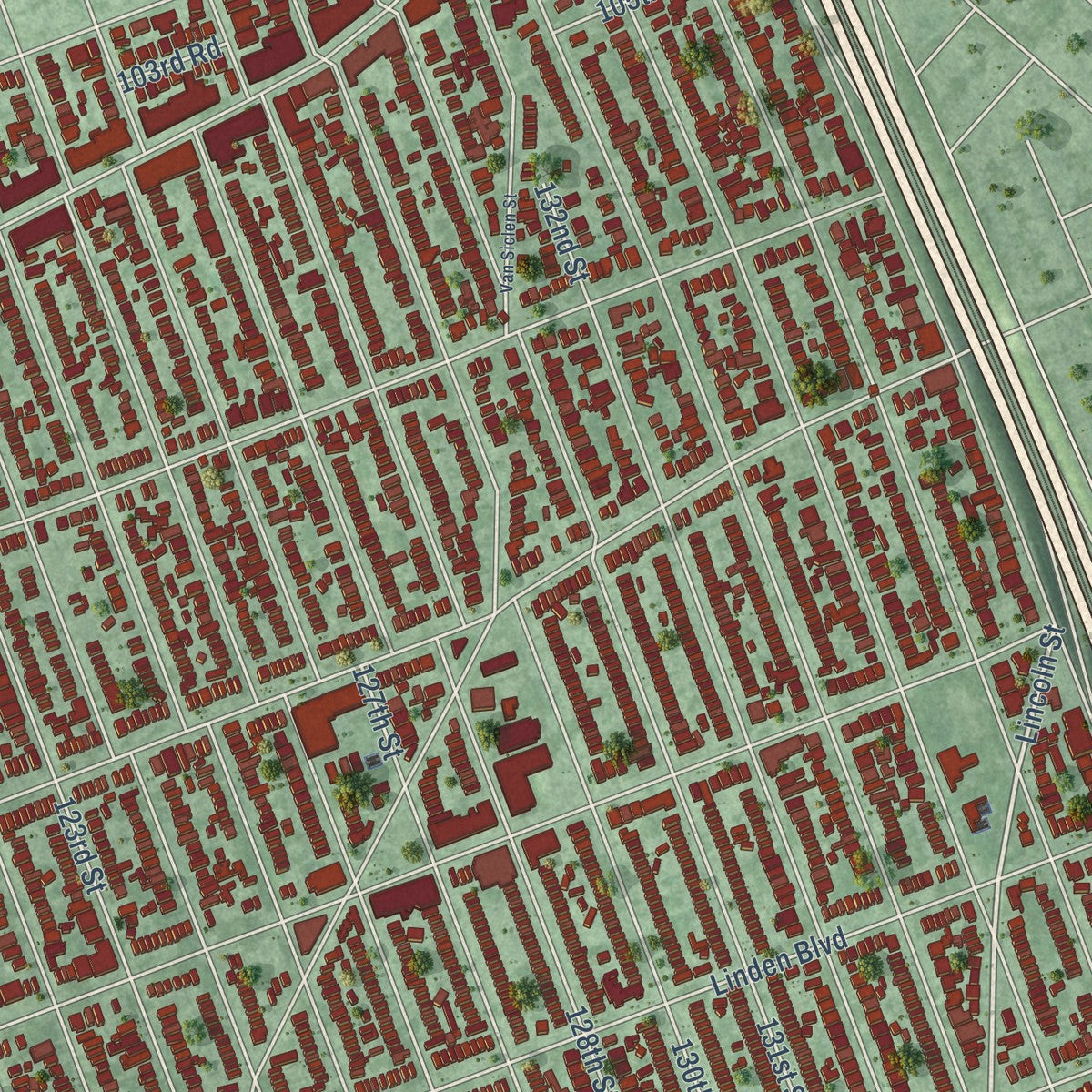 Close-up of the map of South Ozone Park, New York print showing street and building detail