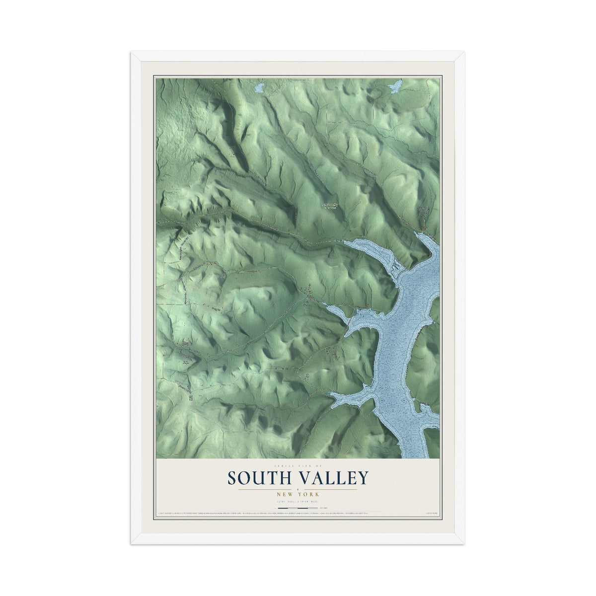 Map of South Valley, New York, 12 x 18 inch print in a white wood frame