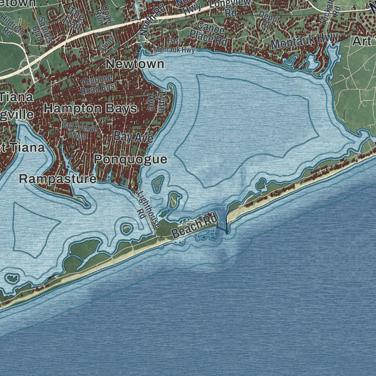Second close-up of the map of the Town of Southampton, New York print showing more streets and buildings