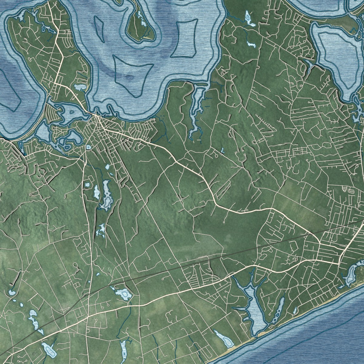 Close-up of the map of Southold, New York print showing street and building detail