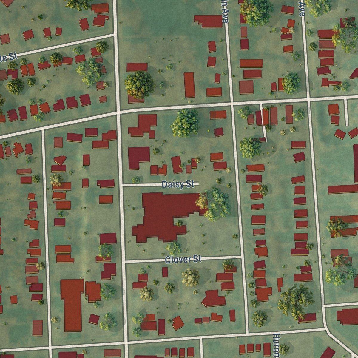 Close-up of the map of Southwest, New York print showing street and building detail