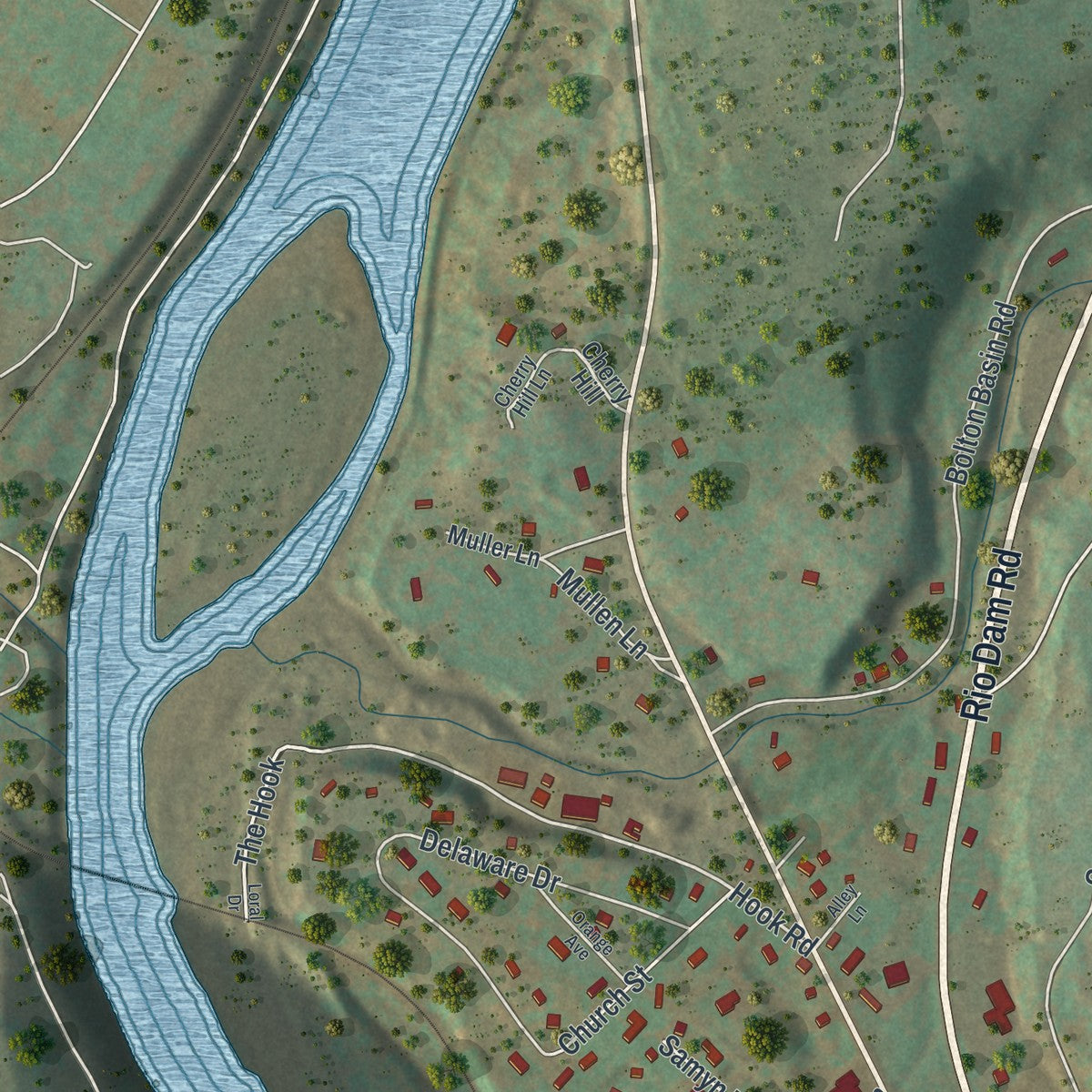 Close-up of the map of Sparrow Bush, New York print showing street and building detail