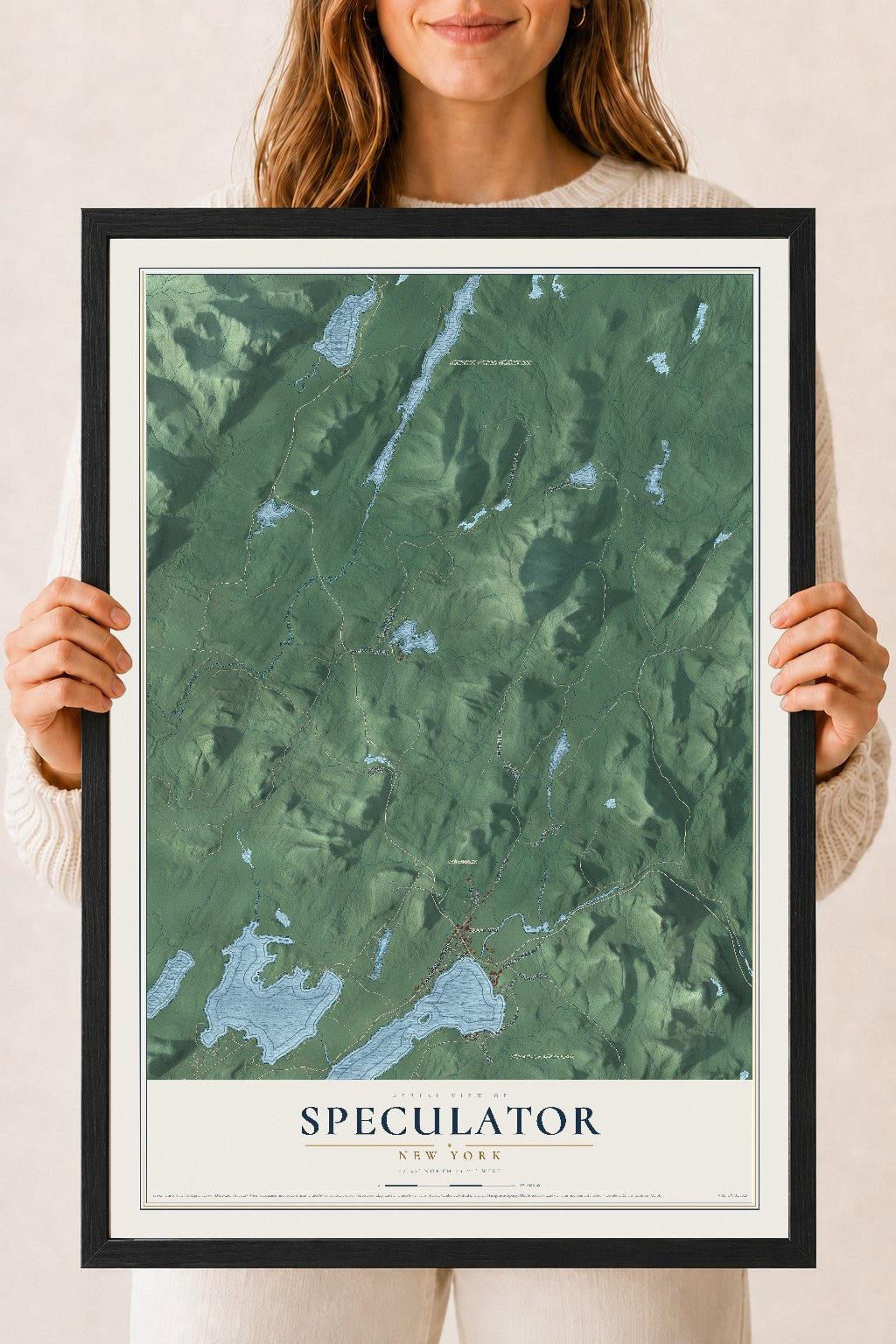 Speculator, New York map print, 18" x 24" W/ Black Ayous Wood Frame mockup