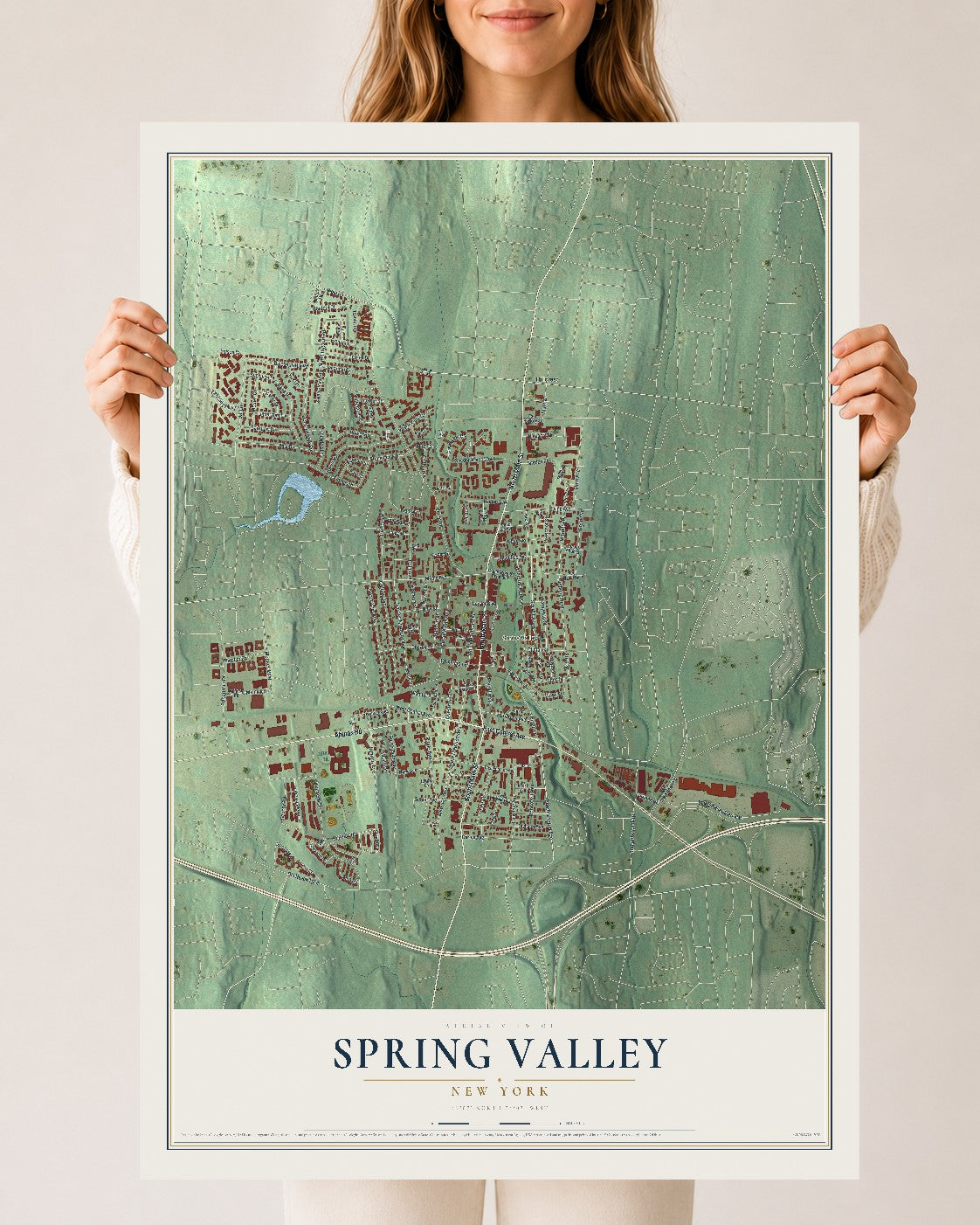 Spring Valley, New York map print, 24" x 36" Archival Matte Print mockup