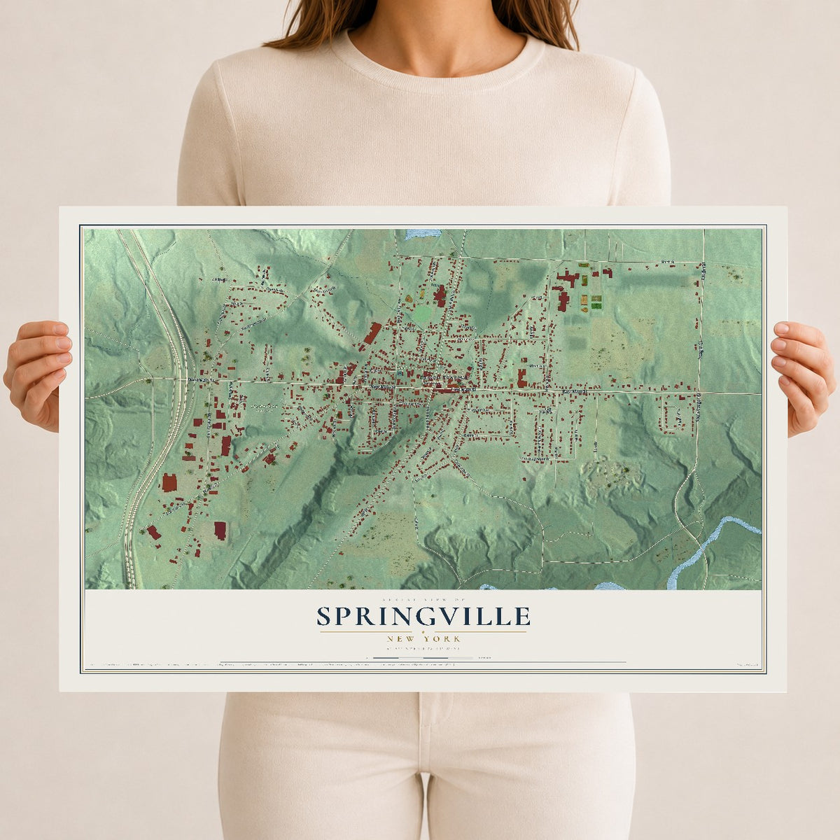 Springville, New York map print, 12" x 18" Archival Matte Print mockup