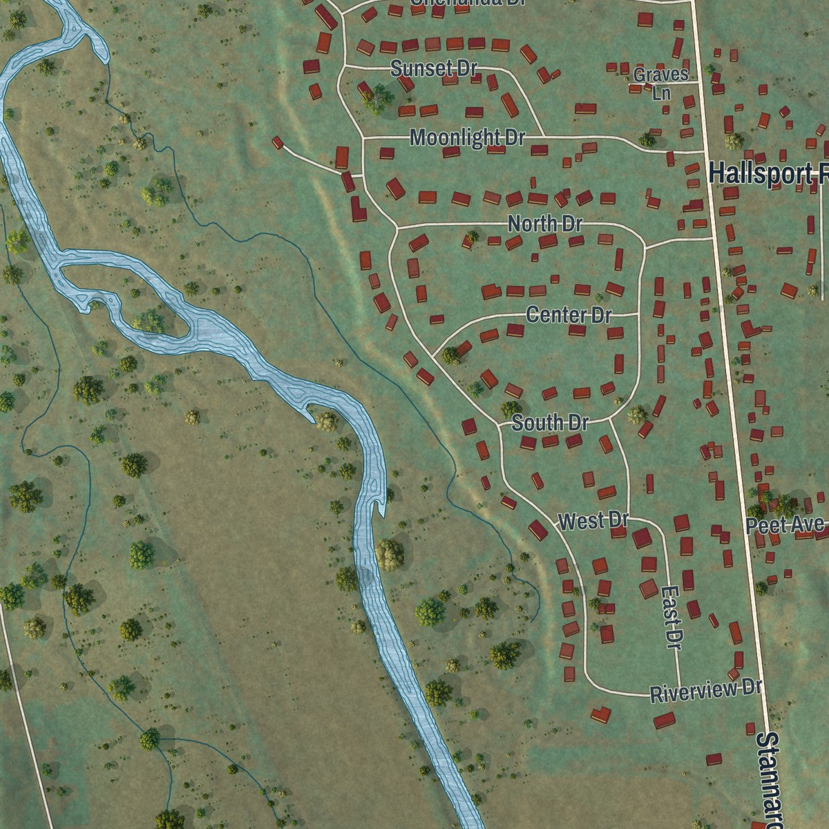 Close-up of the map of Stannards, New York print showing street and building detail