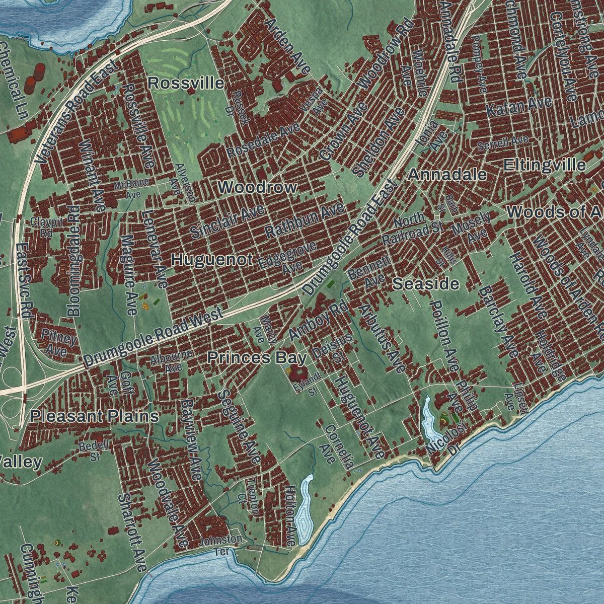 Close-up 2 of the Staten Island, New York map artwork