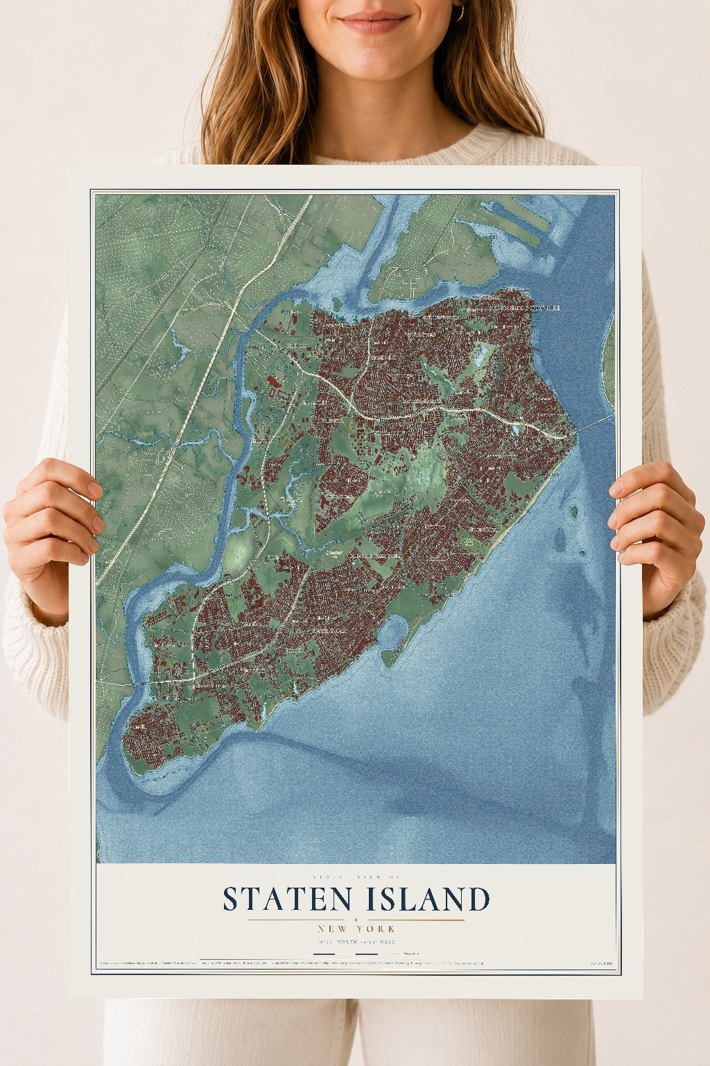Map of Staten Island, New York, 18 x 24 inch unframed archival matte print