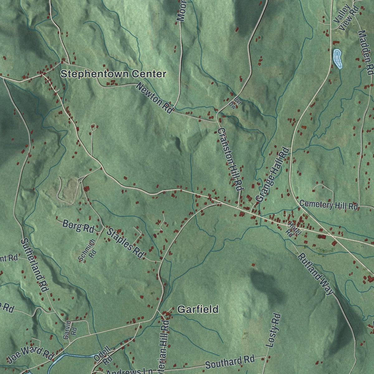 Second close-up of the map of Stephentown, New York print showing more streets and buildings