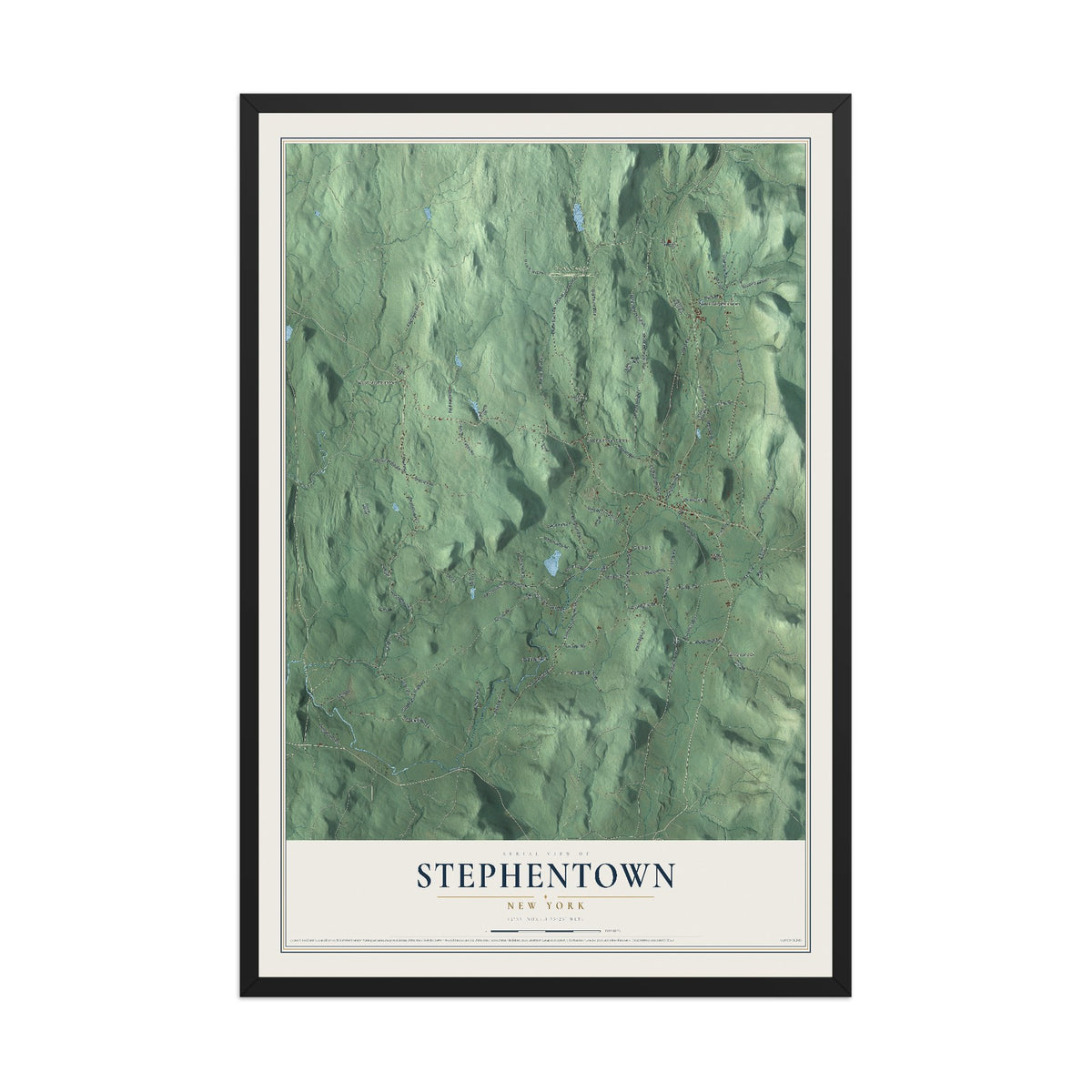 Map of Stephentown, New York, 12 x 18 inch print in a black wood frame