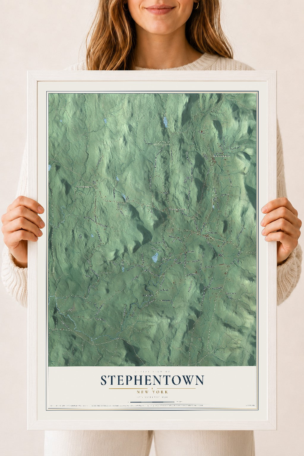 Map of Stephentown, New York, 18 x 24 inch print in a white wood frame