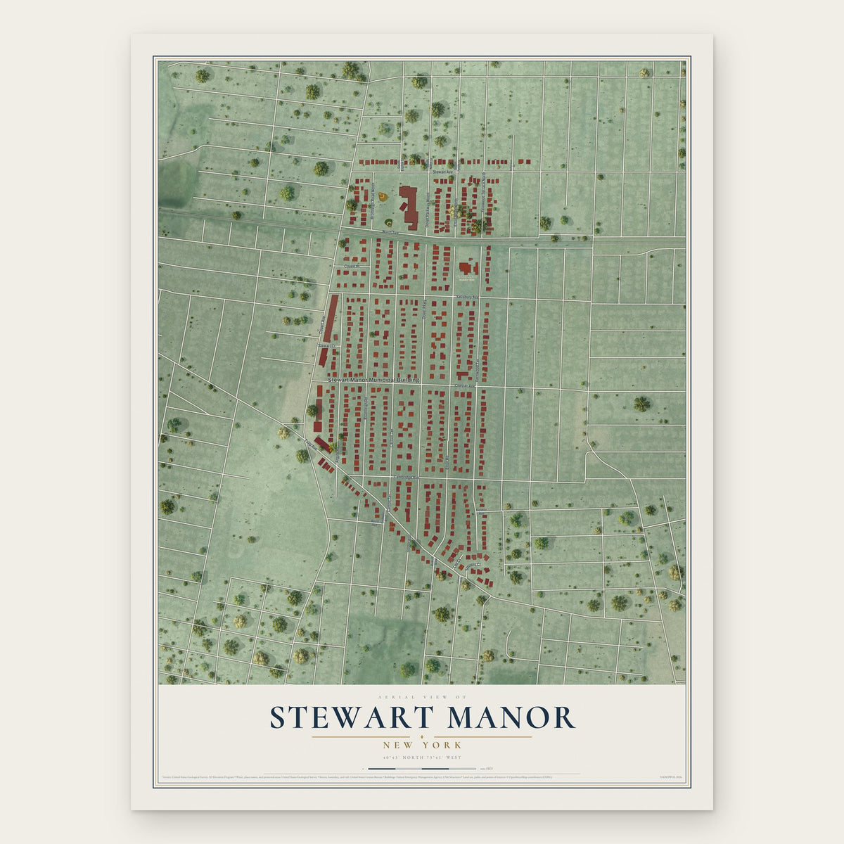 Stewart Manor, New York map print, the full design