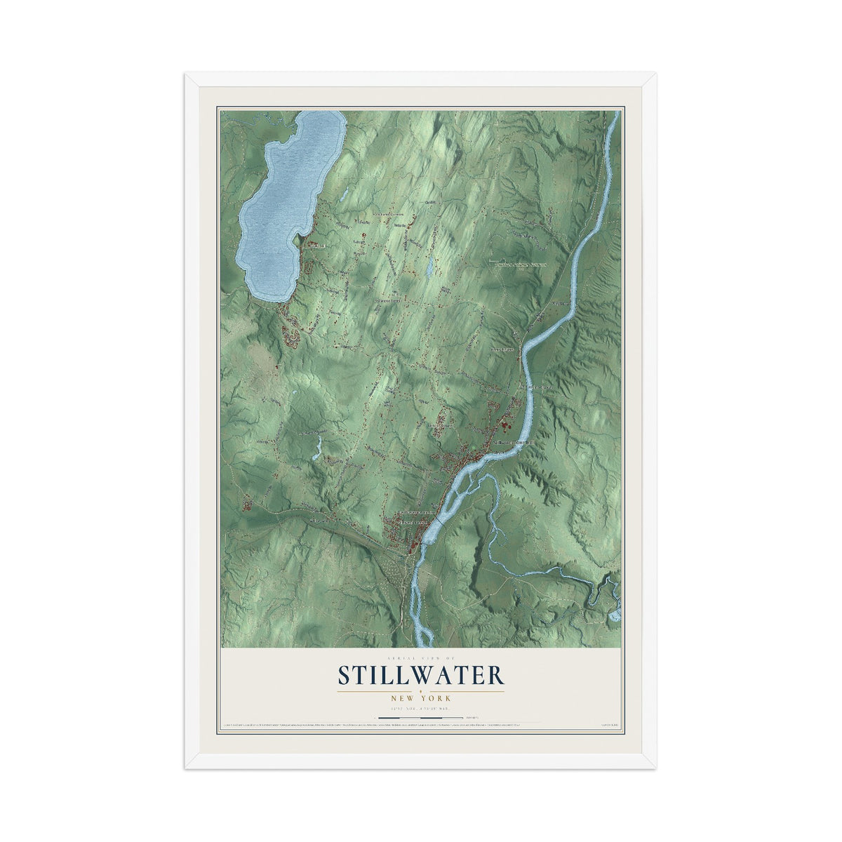 Stillwater, New York map print, 12" x 18" W/ White Ayous Wood Frame mockup