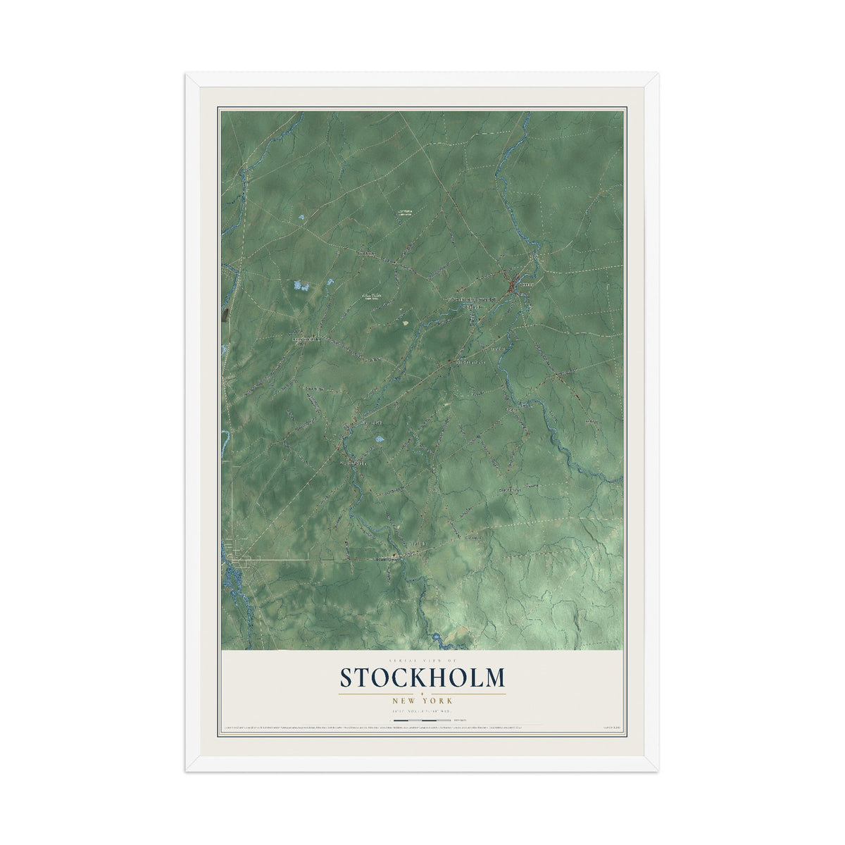 Stockholm, New York map print, 12" x 18" W/ White Ayous Wood Frame mockup