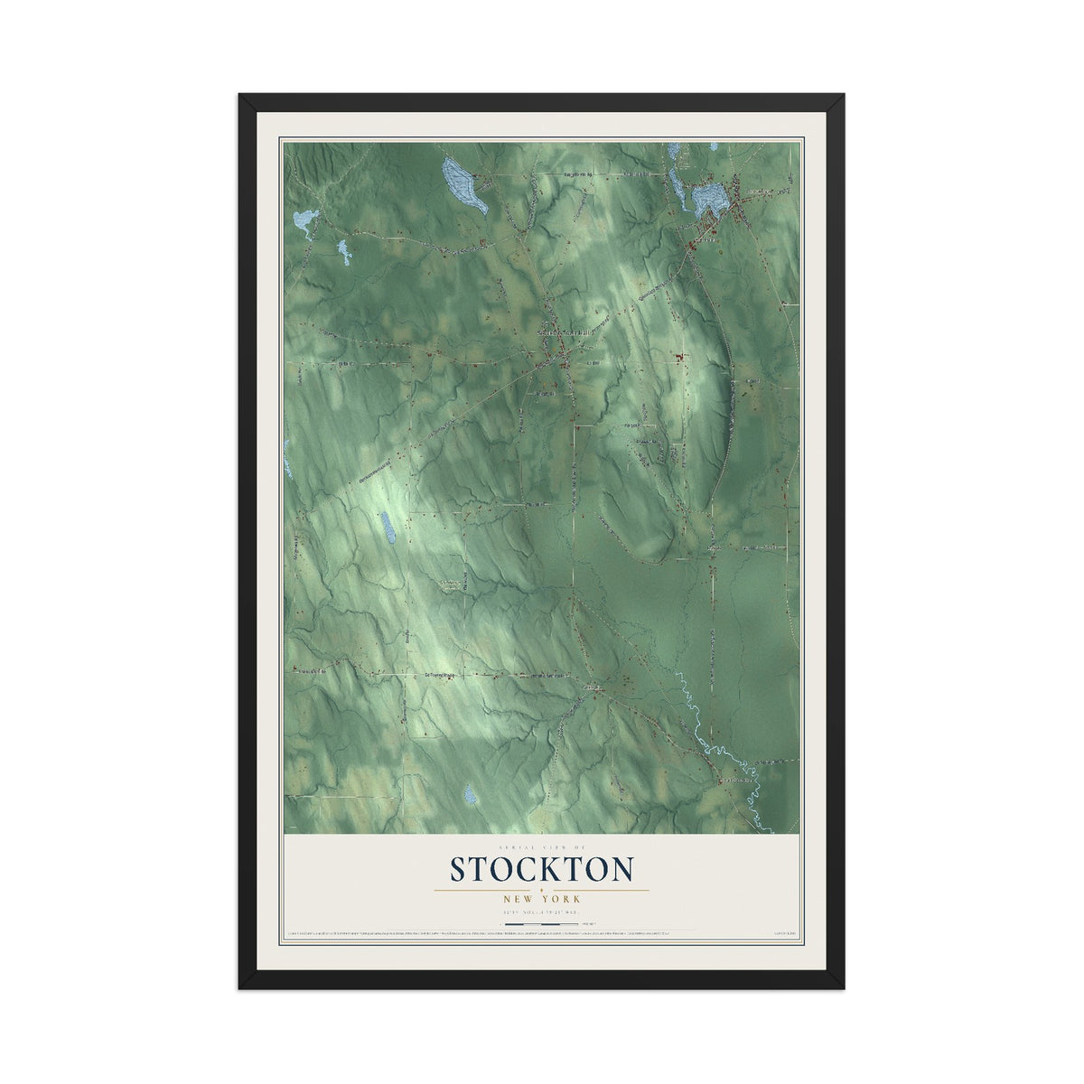 Stockton, New York map print, 12" x 18" W/ Black Ayous Wood Frame mockup
