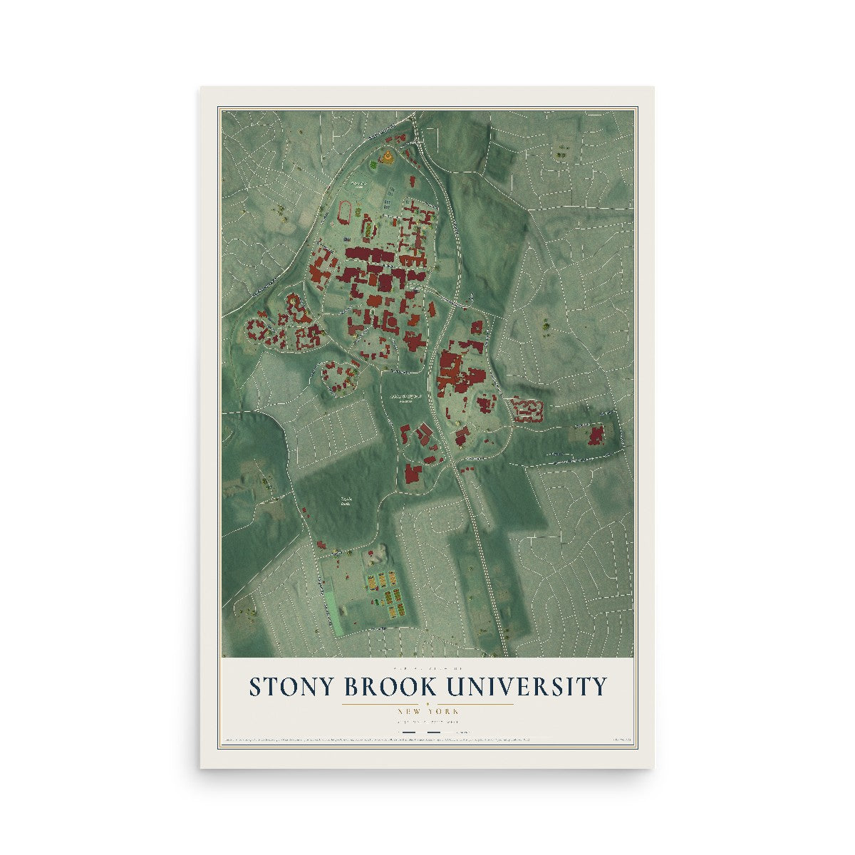 Stony Brook University, New York map print, 12" x 18" Archival Matte Print mockup