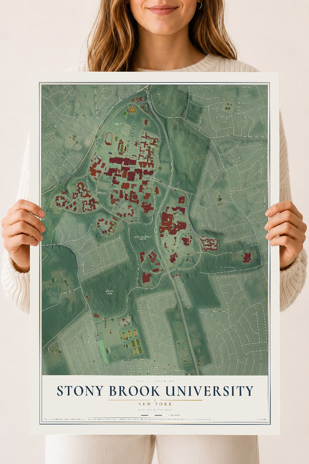 Stony Brook University, New York map print, 18" x 24" Archival Matte Print mockup