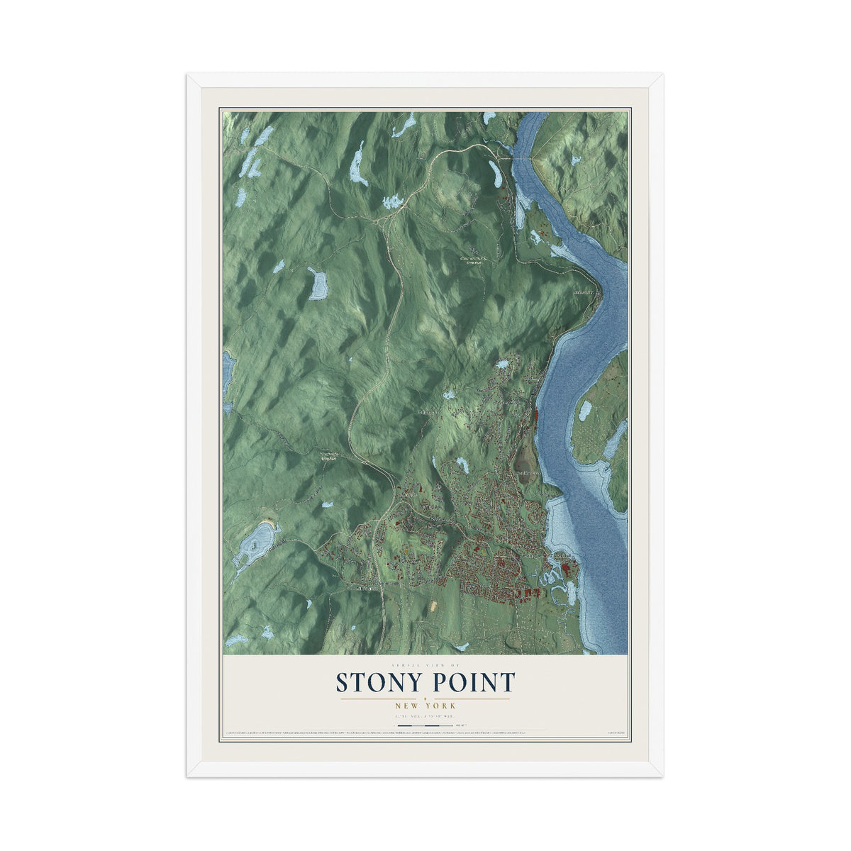 Stony Point, New York map print, 12" x 18" W/ White Ayous Wood Frame mockup