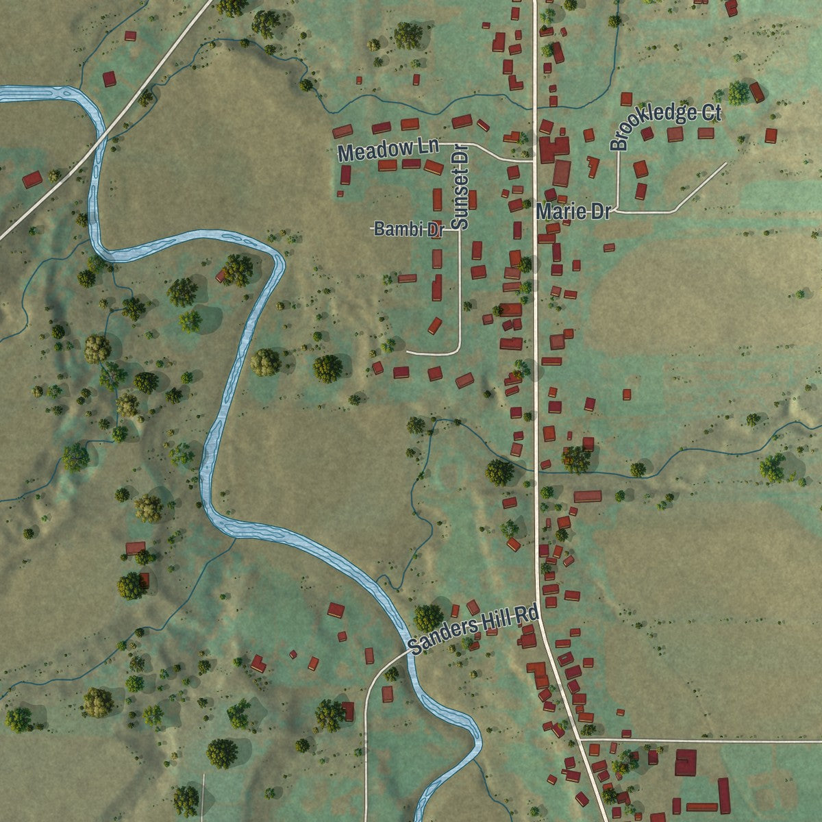 Close-up of the map of Strykersville, New York print showing street and building detail