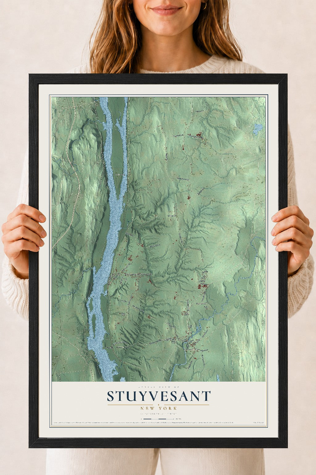 Stuyvesant, New York map print, 18" x 24" W/ Black Ayous Wood Frame mockup