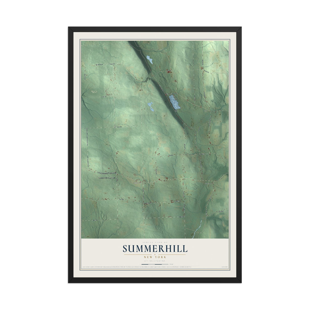 Summerhill, New York map print, 12" x 18" W/ Black Ayous Wood Frame mockup