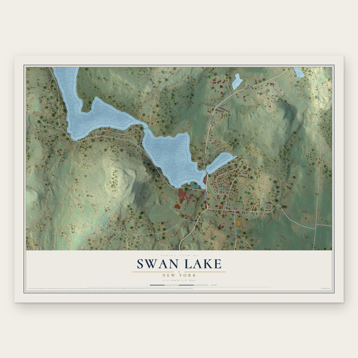 Swan Lake, New York map print, the full design