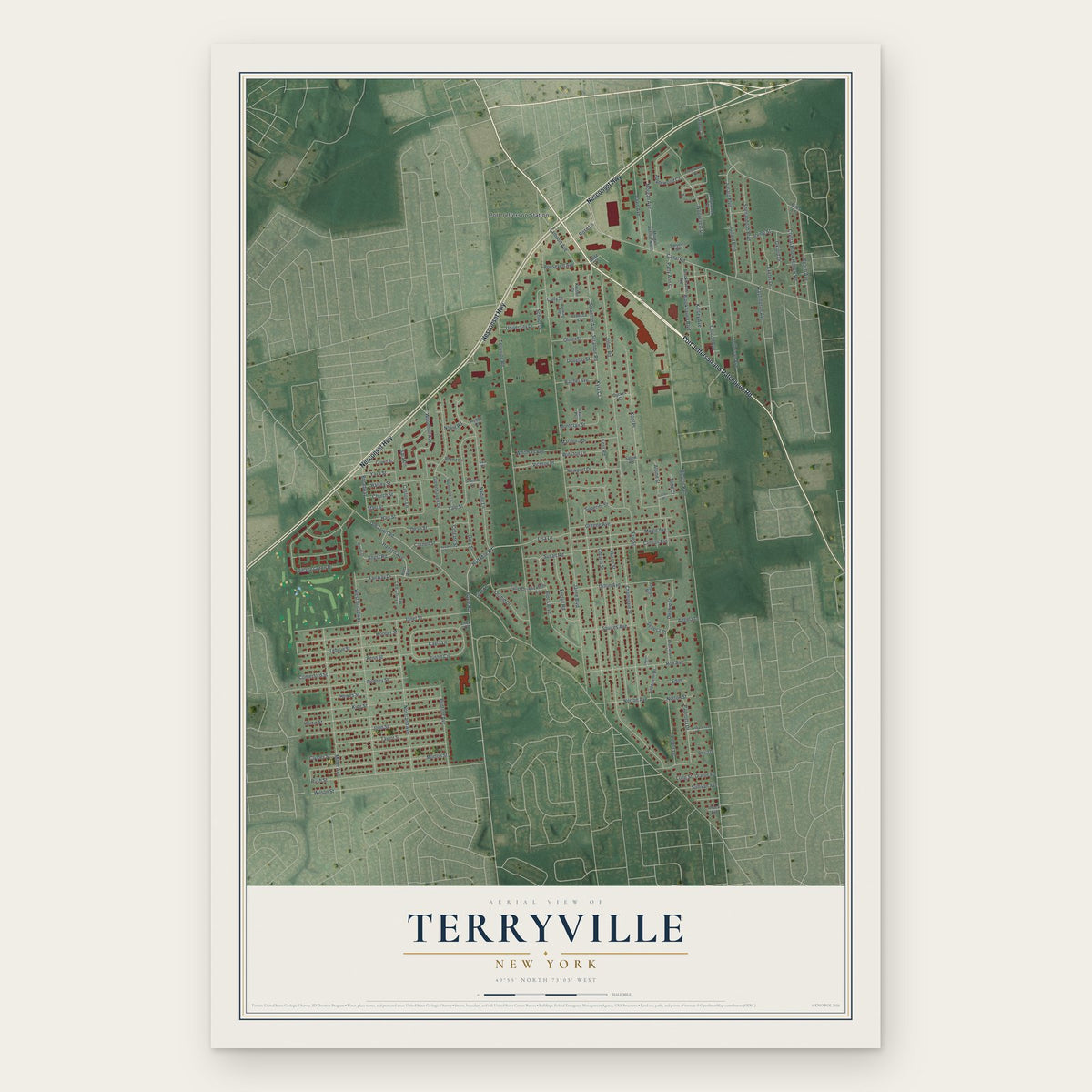 Terryville, New York map print, the full design