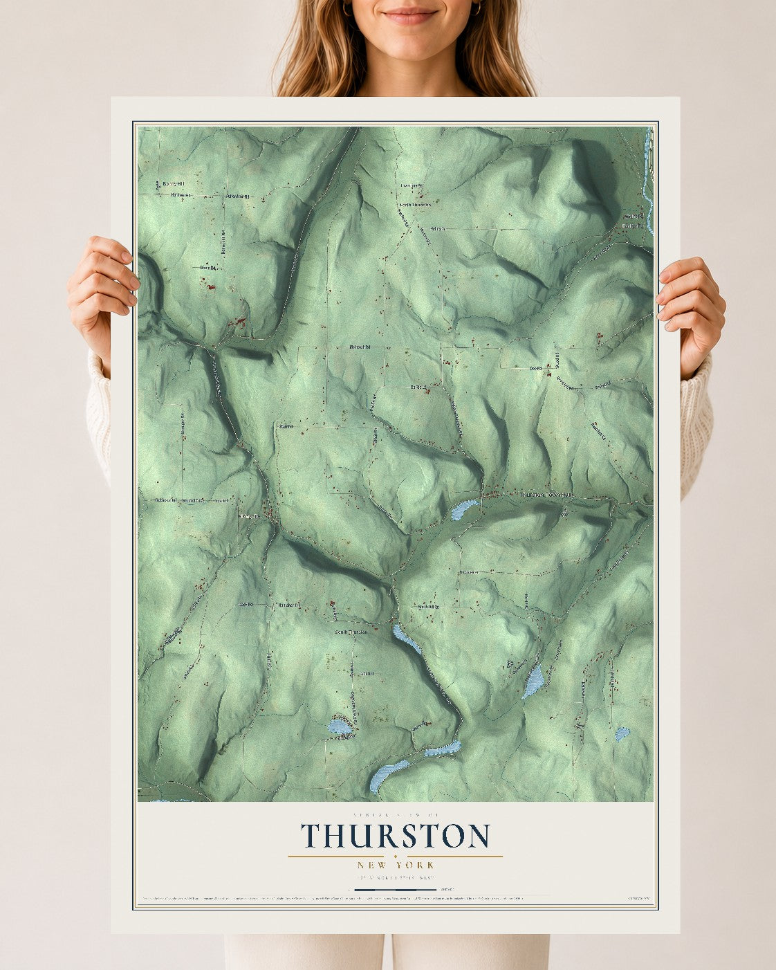 Thurston, New York map print, 24" x 36" Archival Matte Print mockup
