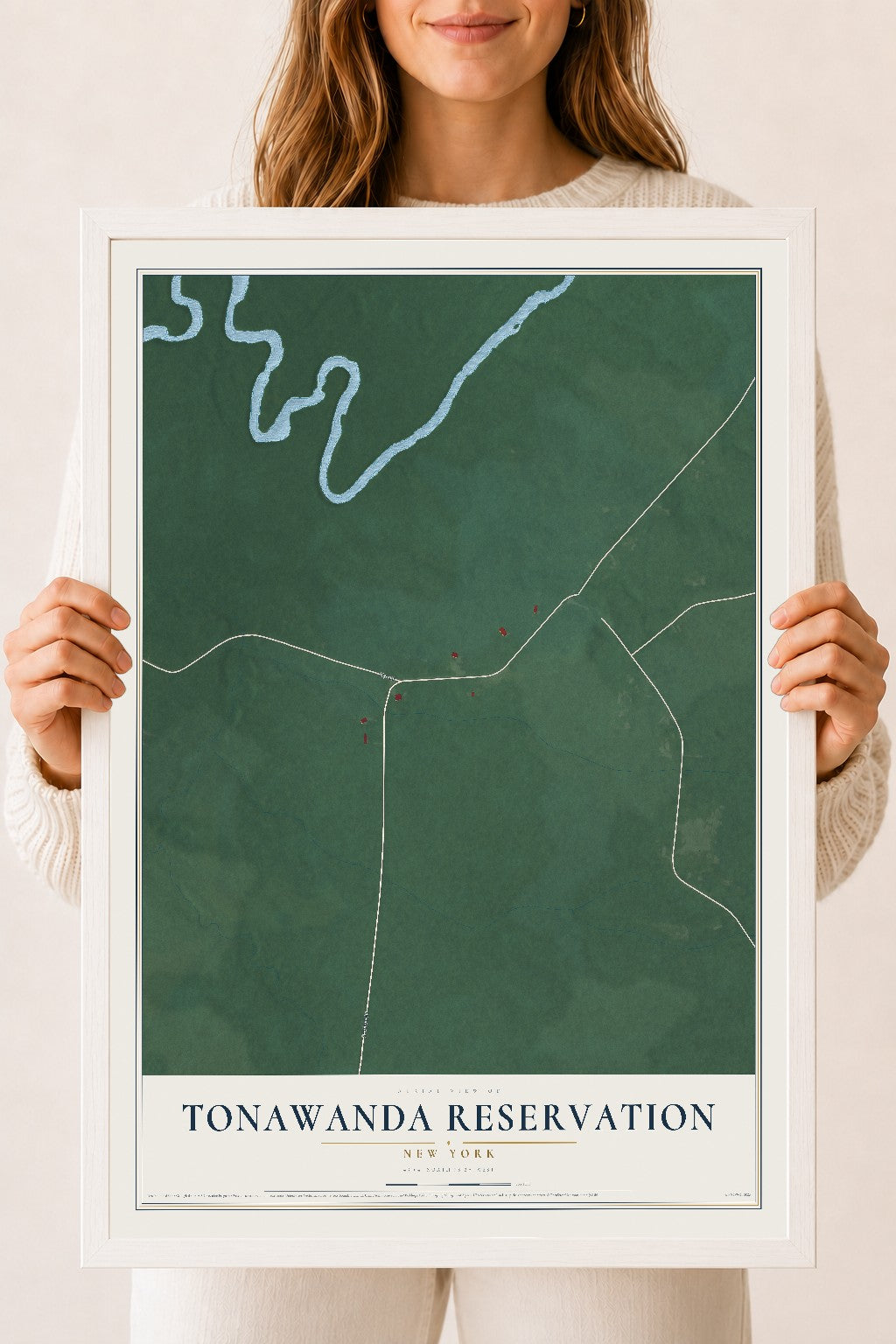 Tonawanda Reservation, New York map print, 18" x 24" W/ White Ayous Wood Frame mockup
