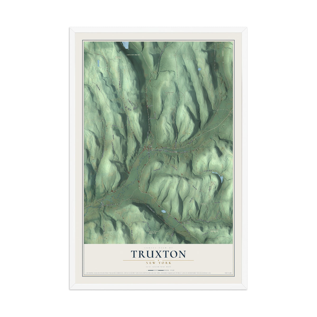 Truxton, New York map print, 12" x 18" W/ White Ayous Wood Frame mockup