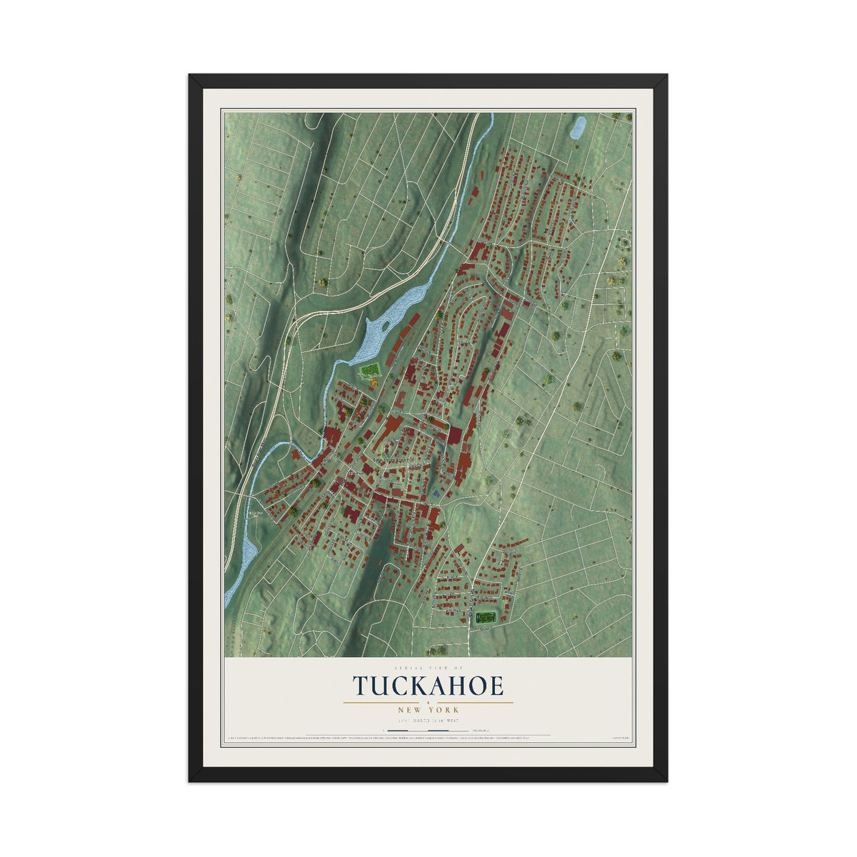 Tuckahoe, New York map print, 12" x 18" W/ Black Ayous Wood Frame mockup