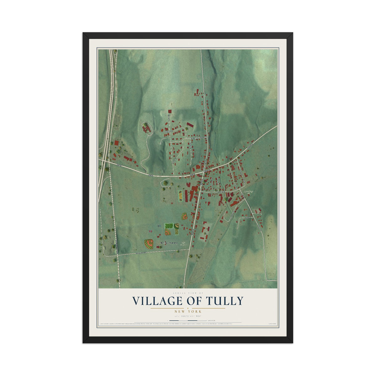 Tully, New York map print, 12" x 18" W/ Black Ayous Wood Frame mockup