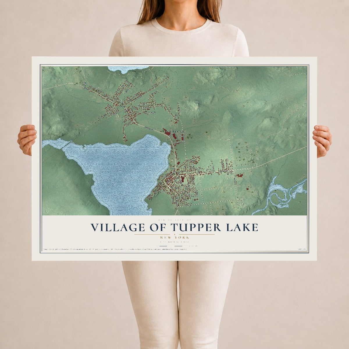Tupper Lake, New York map print, 24" x 36" Archival Matte Print mockup