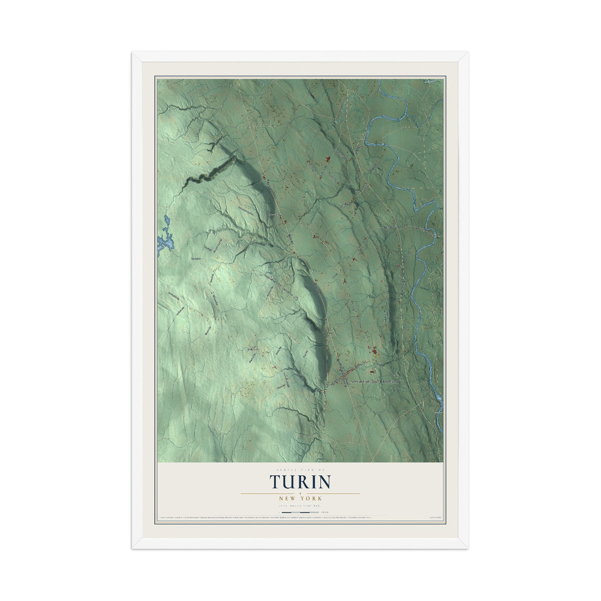 Turin, New York map print, 12" x 18" W/ White Ayous Wood Frame mockup