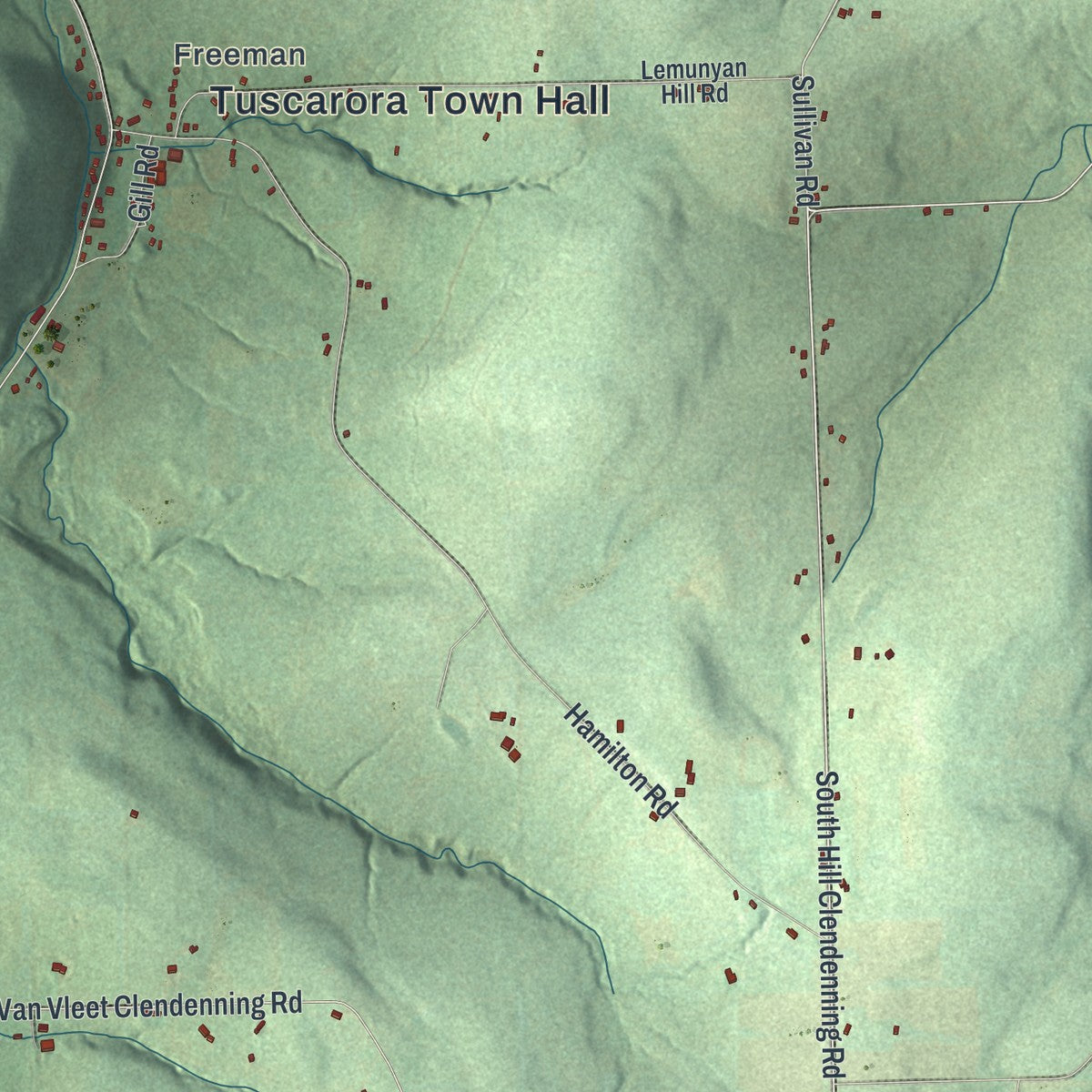 Close-up of the map of Tuscarora, New York print showing street and building detail