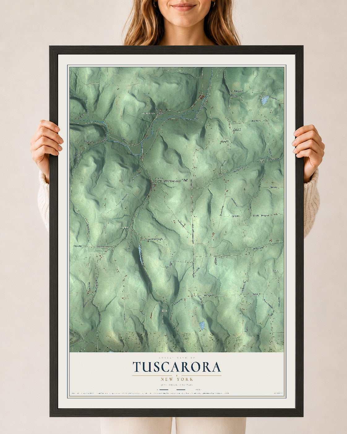 Map of Tuscarora, New York, 24 x 36 inch print in a black wood frame