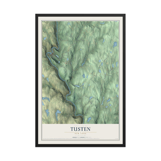 Map of Tusten, New York, 12 x 18 inch print in a black wood frame